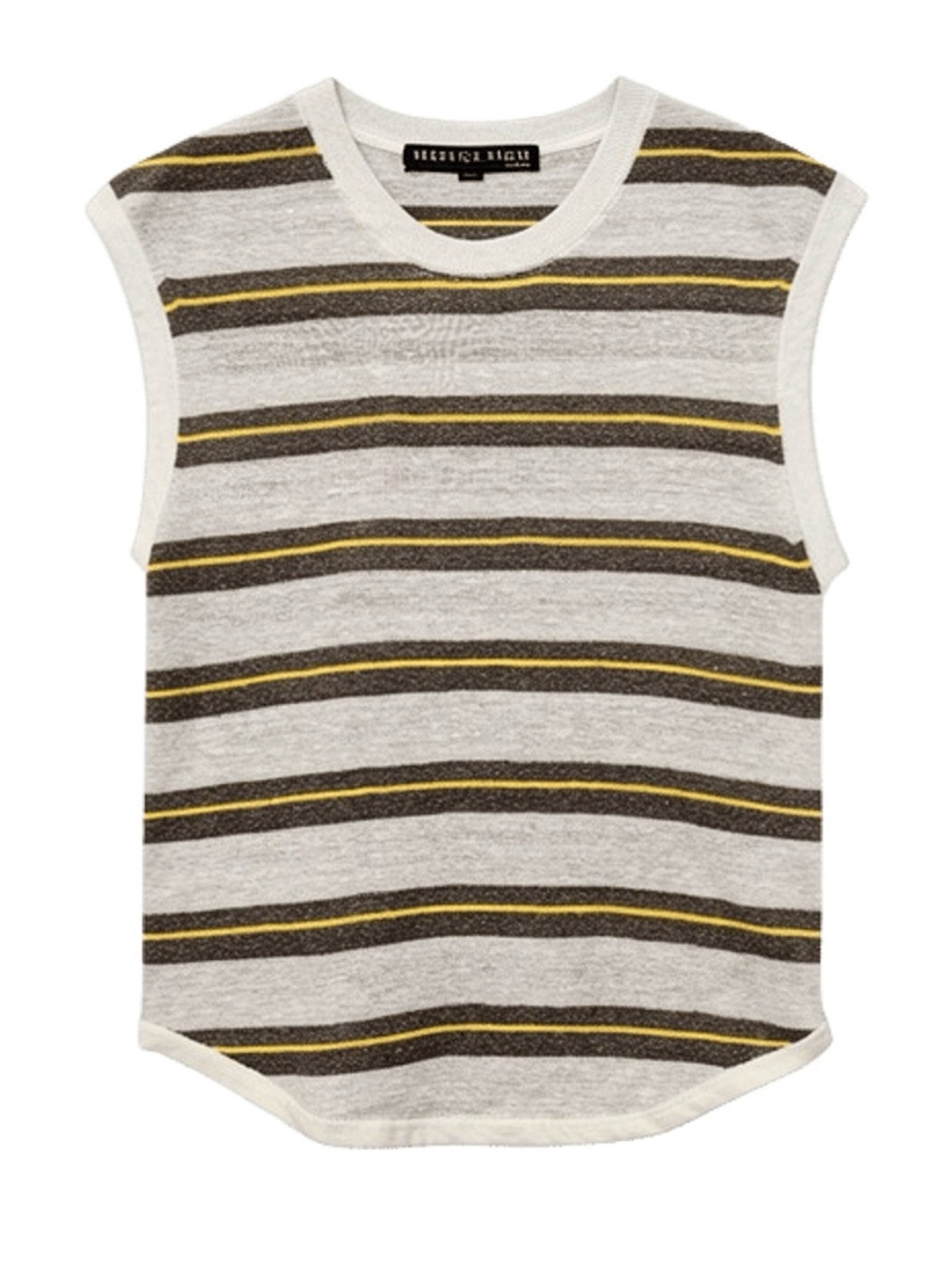 Veronica Beard White Knit Sleeveless Tank with Gray and Yellow Stripes